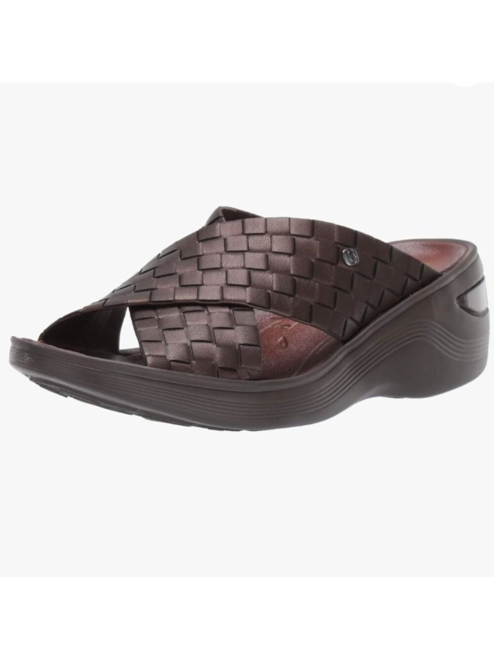 BZEES NWOT Dusty Brown Faux Leather Woven Comfort Slides Size 7.5M